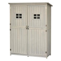 Outsunny Cobertizo de Madera Caseta Exterior Armario Herramientas de Jardinería Doble Puertas Techo Impermeable Compartimientos de Diferentes Tamaños 127.5x50x164cm Madera Maciza - details 0