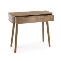VERSA - Consola de madera color natural, 2 cajones, extremos blancos ondulados, 90x33x78 cm - details 2