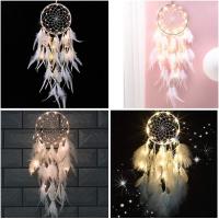 Feather Dream Catcher, hecho a mano Light Up Dreamcatcher móviles Dream Catcher Retro decoración romántica para niña decorativa móvil hogar dormitorio pared coche regalo de cumpleaños - details 0
