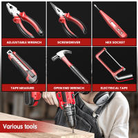 Juego de herramientas - Conjunto de herramientas con taladro inalámbrico de 21V, 117 piezas, herramientas para el hogar, perfecto para propietarios, aficionados a manualidades y profesionales, rojo - details 9