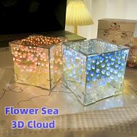 Lámpara De Mesa LED De Noche Con Diseño De Flor Y Nube 3D DIY Regalo Para Dormitorio Decoración De Mesa Con Espejo Incluida - details 0