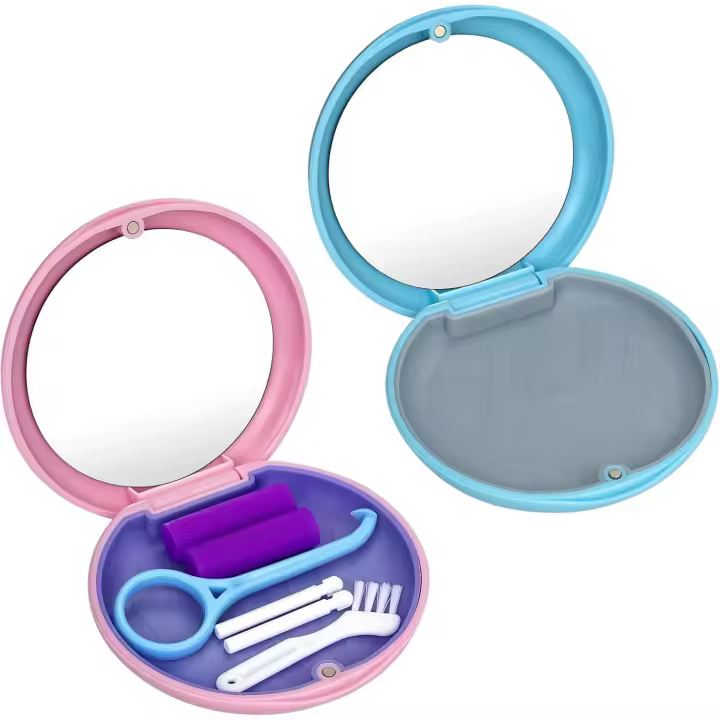 2 Piezas caja ferula dental con Herramienta de Eliminación de Alineadores y Masticador Invisible, Apto Aparatos de Ortodoncia, Alineadores Invisibles y Fundas Dentales (Rosa+Azul) - 1