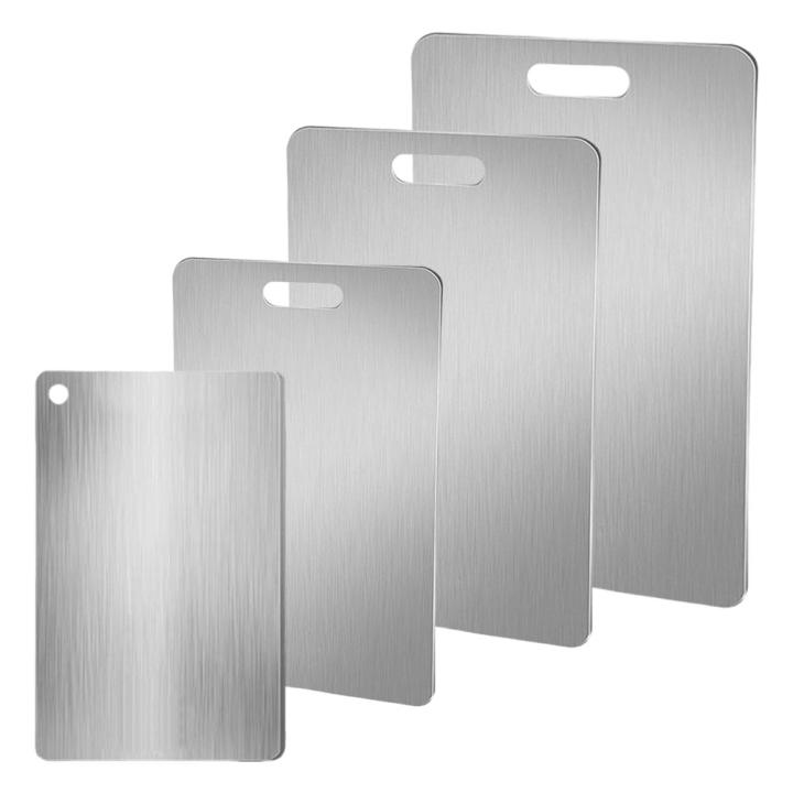 Placa De Corte De Acero Inoxidable 304 De Doble Cara Para Cocina Placa De Corte De Alimentos Titanium Rectangular Color Plateado