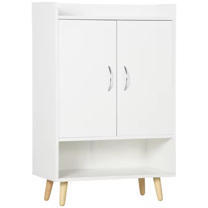 HOMCOM Mueble Zapatero de 2 Puertas Moderno Armario Auxiliar para 12 Pares de Zapatos con 4 Estantes para Recibidor Salón Dormitorio 60x30x92 cm Blanco - 1