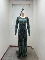 Vestido De Mujer Estilo Europeo Y Americano Largo Manga Larga Cuello Redondo Moda Estampada Ajustado Cintura Natural Primavera 2024 - details 12