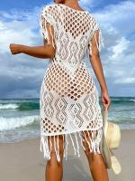 Vestido Casual De Moda Coreana Para Otoño E Invierno 2024 Estilo Suelto Con Borlas Y Huecos Cuello En V Manga Regular Ajustado Silueta Mini - details 1