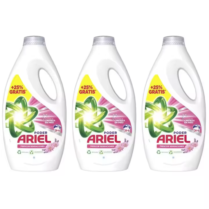 Ariel Detergente Liquido Sensaciones 24+6 Lavados 2botella*1500ml /4botellas*1500ml - 1