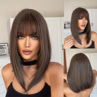 Pelucas Sintéticas Negras Con Franja Bob Larga Media Natural Para Mujer Peluca De Cosplay Resistente Al Calor Uso Diario - details 10