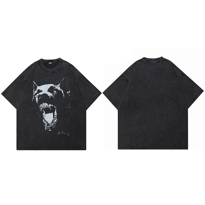 Camiseta De Algodón Unisex Retro Hip Hop Negra Con Gráfico Vintage De Animal Camiseta De Calle Para Hombres Y Mujeres - 1