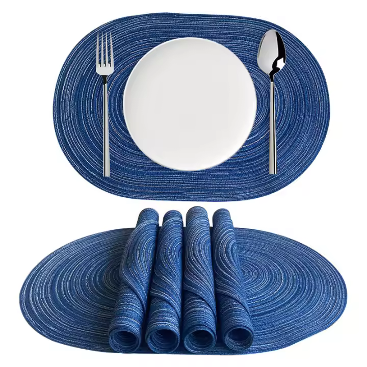 Grandes Tapetes De Comedor Ovalados Tejidos En Núcleo 35x50cm Pack De 1/6/10 Piezas En Colores Azul Caqui Crema Ecológicos Para Mesa De Comedor - 1