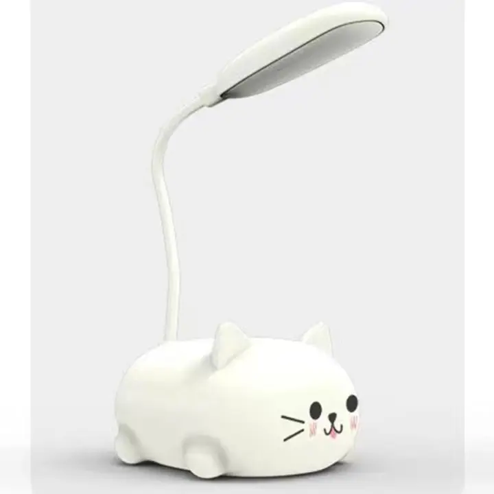 Lámpara de escritorio LED para niños, lámpara de Gato adorable, Luz de Lectura recargable por USB, lámpara de Mesa LED portátil (Blanca) - 1