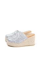 Lyla Wang Sandalias zueco mujer con cuña alta de espartos y plataforma con diseño crochet - details 6