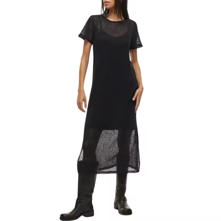 VIMINE O-NECK S/S MIDI DRESS Black Beauty - 1