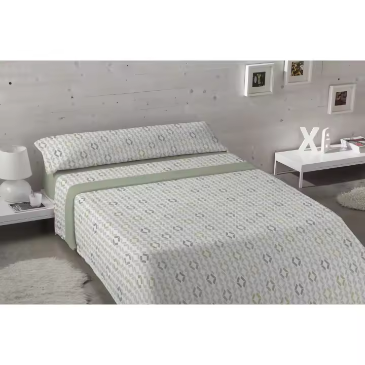 KARAMELO - Juego de sábanas de coralina con estampado original color verde modelo Nalia - 1