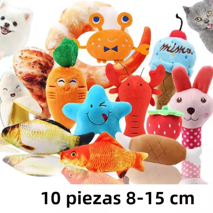 Lote De 10 Juguetes Para Perros Y Gatos Pequeños Coloridos Materiales De Peluche Con Silbato Juguetes Para Masticar Y Divertirse - 1