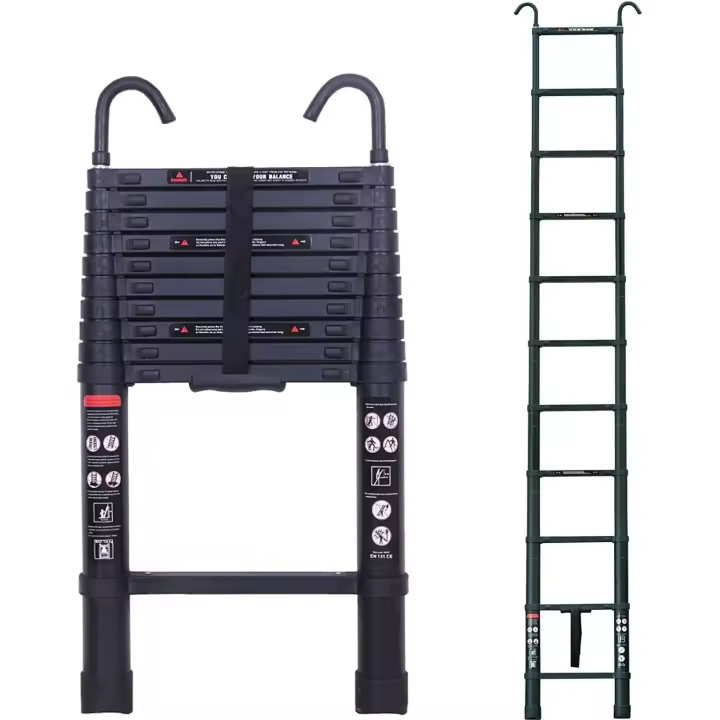 Escalera telescópica con gancho desmontable, escalera de aluminio para ático extensible, carga máxima de 150 kg - 1