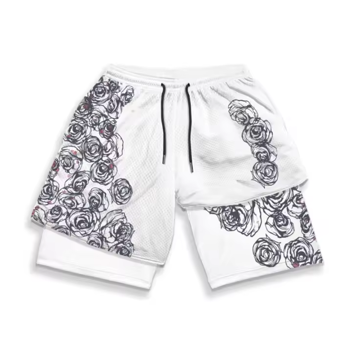 Shorts De Entrenamiento Para Hombre Estilo 2 En 1 Con Interior Y Bolsillos Pantalones Cortos Deportivos De Secado Rápido Para Verano Con Estampado Casual - 1