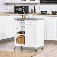 Carro de Cocina con Ruedas Carrito de Servicio con 1 Cajón Estantes Extraíbles Botellero para 4 Botellas y Armario para Comedor Salón Carga 40 kg 76x48x88 cm, Madera de ingeniería, Blanco - details 2