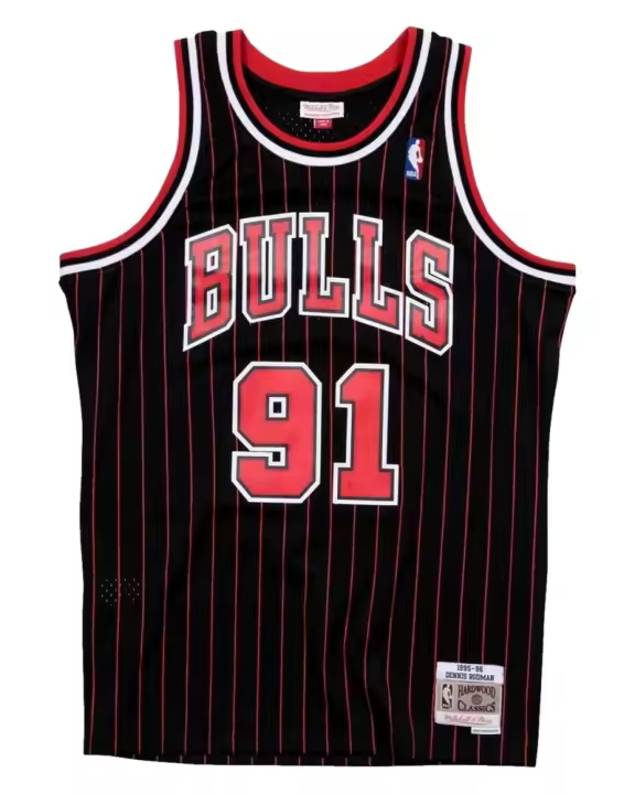 Camiseta Mitchell & Ness Negra Bulls Rodman 91 Estampado - 1