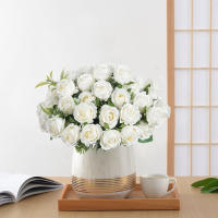 Ramo De Flores Artificiales Rosas Blancas De Seda Para Decoración De Fiesta Navidad Boda Jardín Exterior Sala De Estar Vaso Regalo Familiar - details 3