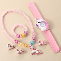 Juego De Reloj Y Joyería Para Niñas Con Patrón De Caballo Arcoíris Collar Aretes Anillo Pulsera Regalos Para Niñas Y Niños - details 4
