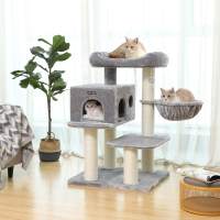 Rascador para gatos con plataforma, tumbona de cesta, cueva grande, postes gruesos de sisal, estable, en beige o gris - details 7
