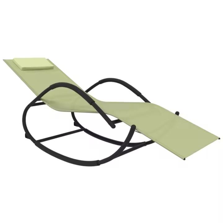 vidaXL Tumbona mecedora de acero y textileno Negro, Gris, Crema Sillas de Exterior Ideal para jardín, playa, piscina, terraza Tumbona Piscina Tumbonas Playa Tumbonas Jardín Exterior - 1