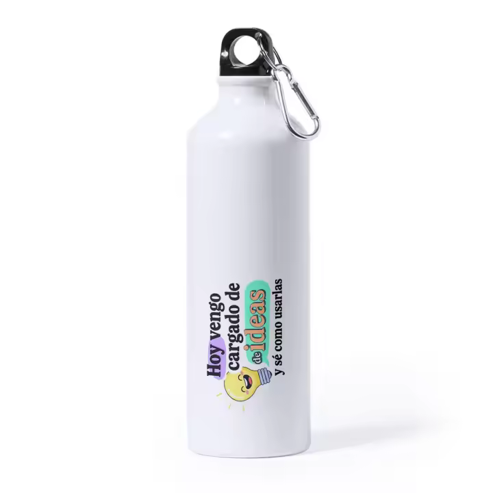 MERCHANDMANIA Bidón Grande 800 ml acero inoxidable frase graciosa imaginacion mente ideas deporte deportivo con mosqueton botella - 1