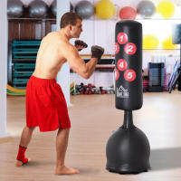 HOMCOM Saco de Boxeo de Pie 165 cm con Base Rellenable de Agua 22,5 kg o Arena 27,5 kg y Ventosas de Goma para Adultos y Niños 50x50x165 cm Negro - details 2