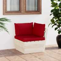 vidaXL Sofá de esquina de palets de jardín cojines abeto impregnado en color Negro/Rojo vino tinto/Antracita y más | acolchados duraderos para sofás de jardín terraza exterior - details 10