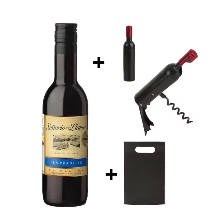 Lote de Botella de Vino + Sacacorchos con imán + Bolsa - Detalles para bodas, bautizos, comuniones - 1