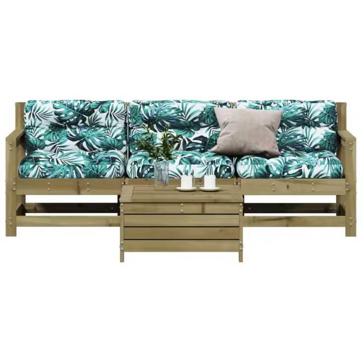 vidaXL Juego de muebles jardín 4 pzas y cojines madera pino impregnada - 1