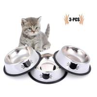 3 piezas Cat Food Bowl, tazón de fuente de gato antideslizante de acero inoxidable, - details 1