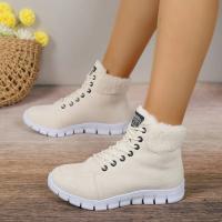 Botas Cortas De Piel De Gato Para Mujer Invierno Con Cordones Cruzados Y Punta Redonda Comodidad Y Calor Modernas Cuña Mediana - details 6