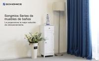 VASAGLE Armario de Baño, Armario de Pie, Almacenamiento de Baño, Marco de Madera con Puerta de Persiana, Cajón, Tablero de MDF, Blanco - details 0