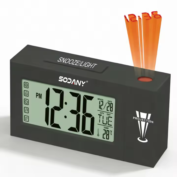 SODANY Despertador Digital Proyector Reloj Mesa con Pantalla LCD Sensor de Sonido Temperatura Fecha y Alarma a Pilas - 1