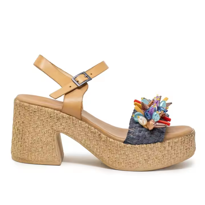 PORRONET 3063-168 Sandalias plataforma mujer 32121 24V SANDALIA PLATAFORMA FRUTAS NATURAL AZUL - 1
