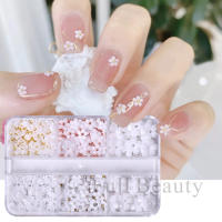 6 Grillas De 3D Flores Blancas Acrílicas Con Cuentas De Acero Para Diseño De Uñas Accesorio De Joyería DIY SASZCT-150 - details 1