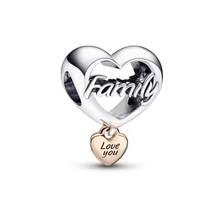 PANDORA Charm en Plata de Ley y Oro Rosa de 14k Corazón Te Quiero Familia con Grabado Love You - 1