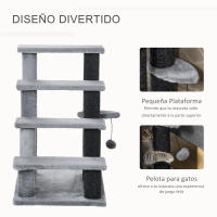 PawHut Escaleras para Gatos de 4 Escalones Escaleras para Mascotas Árbol Rascador para Gatos Pequeño con Poste Rascador Bola Colgante 60x40x64 cm Gris - details 4