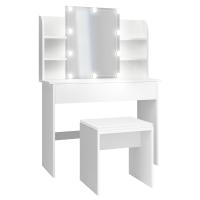 Tocador elegante blanco con iluminación led regulable, espejo, taburete y cajón, puerto usb integrado, diseño ahorra espacio, Miadomodo - details 1