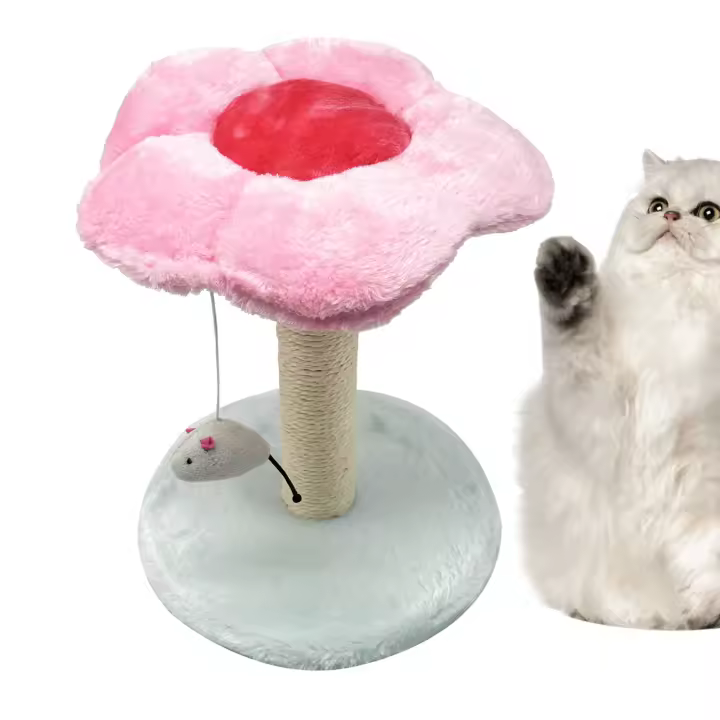 Rascador Gato Árbol para Gatos con Diseño de Flor Centro de Actividades Compacto con Ratón Colgante y Poste Rascador de Sisal - 1