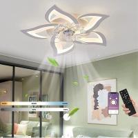 Ventilador de techo Silencioso LED con iluminación, Luz de Techo de dormitorio de 50 W, con mando a distancia y aplicación Lámpara regulable con ventilador 5 Luces Forma de Flor Pantalla acrílica Sala [Clase de eficiencia energética F] - details 0