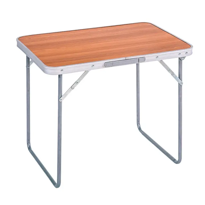Mesa de camping plegable de acero con encimera efecto madera nogal marrón de 70x50x60 cm Lola Home - 1
