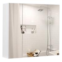 Espejo para baño con armario de pared, almacenamiento elegante de 3 puertas, 60x15x55 cm, con estantes ajustables, color blanco - details 2