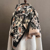 Poncho De Cashmere Floral Impresión Para Mujer Bufanda De Lujo Cálida Pashmina Viaje Chal Envoltura Estilo Elegante 2023 - details 11