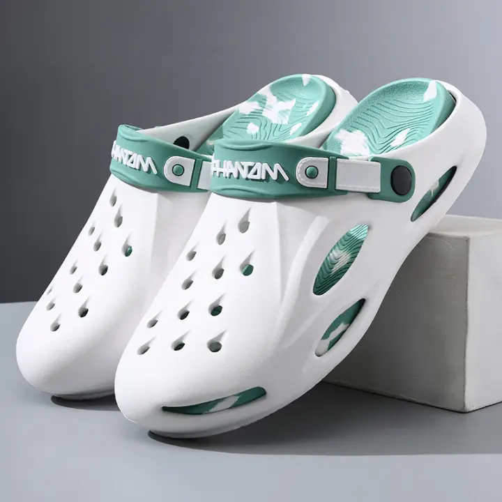 Zapatos con agujeros para hombre, zapatillas de suela gruesa antideslizantes y antiolor que aumentan la altura para usar al aire libre en verano sin frotar los pies, sandalias de alta gama - 1