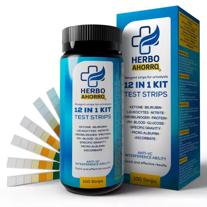 Test Orina 12 en 1 - Tiras para medir Leucocitos, Glucosa, Cetonas, Ph, Proteína, Bilirrubina, Nitrito, Ácido Ascórbico, Gravedad Específica, Urobilinógeno, Microalbúmina, Sangre - Urianálisis 100uds - 1