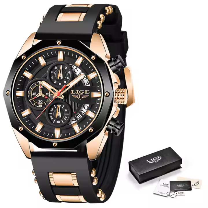 Reloj Deportivo De Lujo Para Hombre LIGE 2025 Reloj De Cuarzo Impermeable Con Cronógrafo Y Fecha Correa De Silicona Moda Y Casual - 1