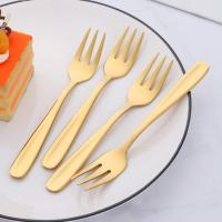 Tartas de Maple inoxidable 18/10, Dorados, 8 piezas, tenedores de cartel de 5,3 pulgadas/13,5 cm de longitudinal, tenedores de fruta Coloridos, Tenedor de Mesa para aperitivos de ensaladas de frutas - details 1